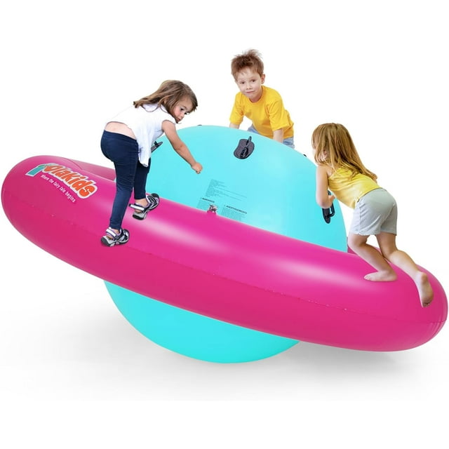 OLAKIDS 8FT Inflatable Dome Rocker Bouncer, Outdoor Kids Giant Roll and Play Seesaw Rocker with 6 Secure Handles