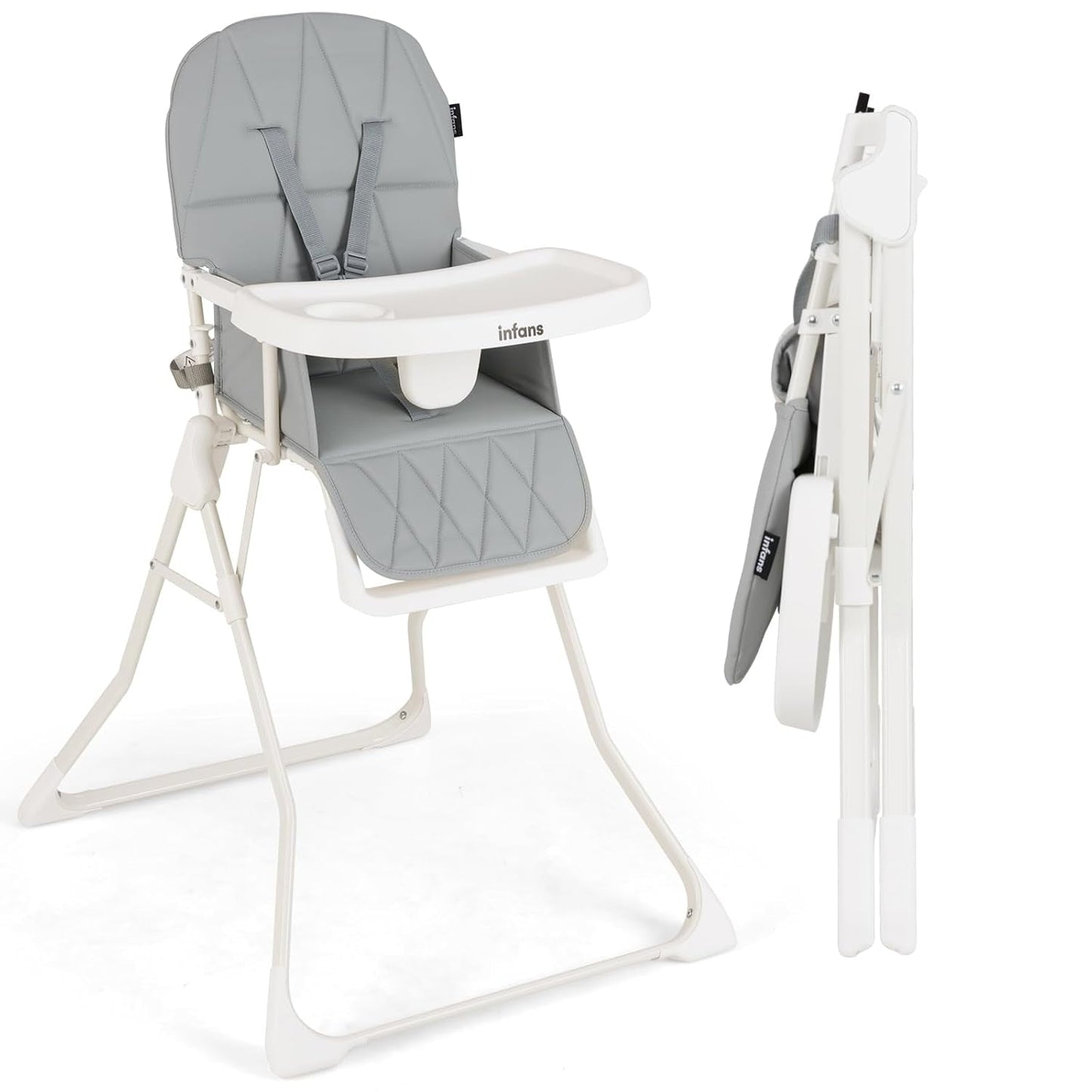 OLAKIDS Baby High Chair, Quick Folding Portable Highchair for Babies and Toddlers with Adjustable Footrest Removable Dishwasher Tray PU Seat, Compact Highchairs for Baby Age 6-36 Months