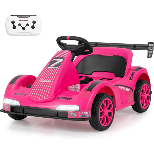 OLAKIDS Electric Go Kart for Kids, 6V Battery Powered Drift Kart with Remote Control, Power Display, Bluetooth, Story, Music, 3-Point Safety Belt, Crazy Cart for Boys Girls Aged 3+