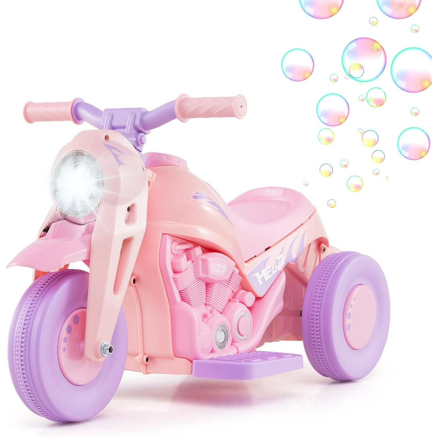 OLAKIDS Kids Motorcycle, 6V Electric Ride On Car with Automatic Bubble Function, Foot Pedal, Headlight, Music, 3 Anti-Skip Wheels Vehicle for Children, Toddler Ages 3+