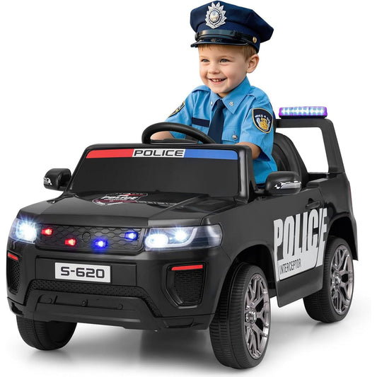 OLAKIDS Ride on Police Car, 12V Kids Battery Powered Electric Vehicle with Siren, Flashing Lights, Bluetooth, Music, MP3, USB, Power Display, Spring Suspension, Aged 3-8 Years