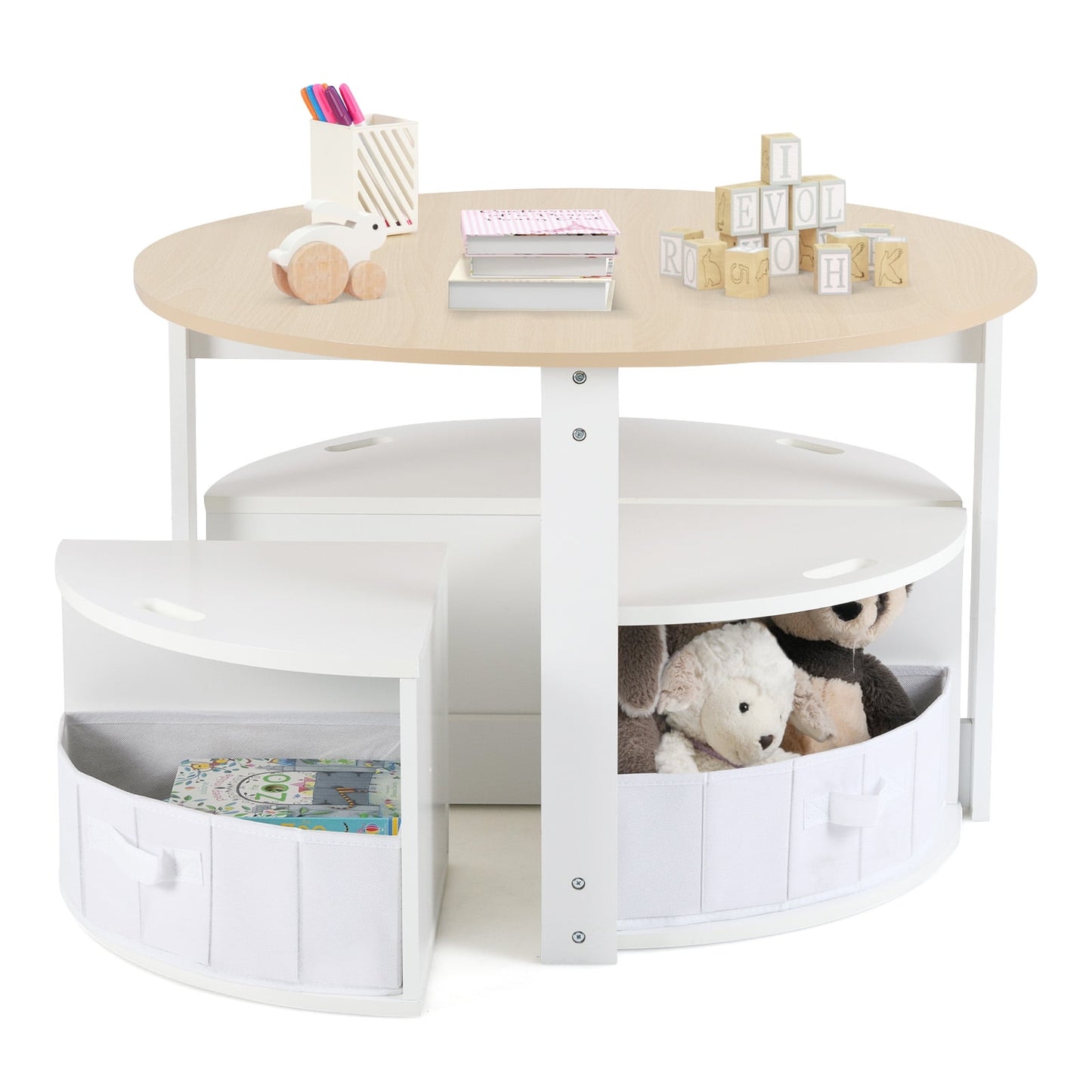 OLAKIDS Toddler Table and Chair Set, Wooden Table and 4 Chairs with Nesting Design, Storage Drawers, Children Multi-Activity Table for Art, Crafts, Draw, Read for Boys Girls Aged 3+