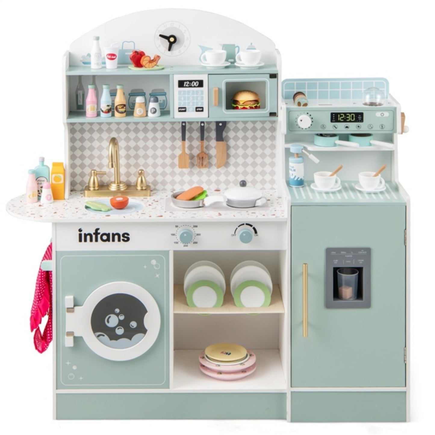 OLAKIDS Kids Kitchen Playset, Toddler Wooden Kitchen Pretend Cooking Toy Set with Coffee Maker