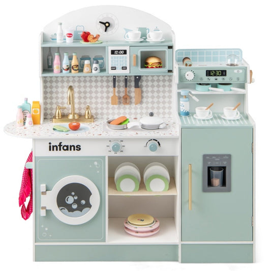 OLAKIDS Kids Kitchen Playset, Toddler Wooden Kitchen Pretend Cooking Toy Set with Coffee Maker