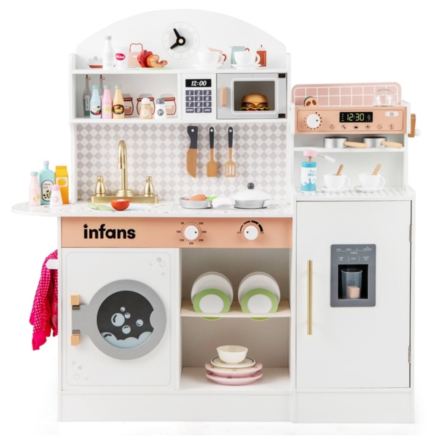 OLAKIDS Kids Kitchen Playset, Toddler Wooden Kitchen Pretend Cooking Toy Set with Coffee Maker