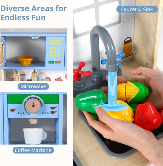 INFANS Play Kitchen for Kids, Wooden Pretend Playset Toddler Cooking Toy Gift for Boys Girls Aged 3+