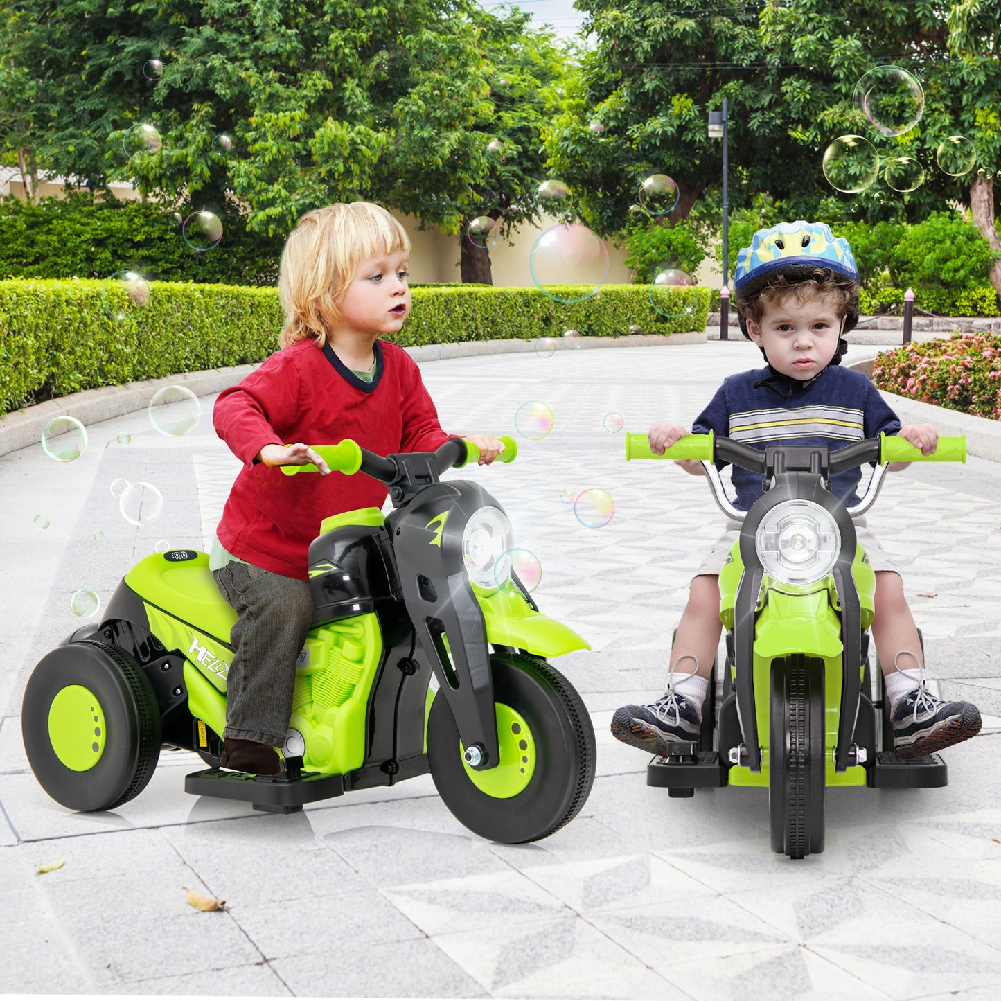 OLAKIDS Kids Motorcycle, 6V Electric Ride On Car with Automatic Bubble Function, Foot Pedal, Headlight, Music, 3 Anti-Skip Wheels Vehicle for Children, Toddler Ages 3+