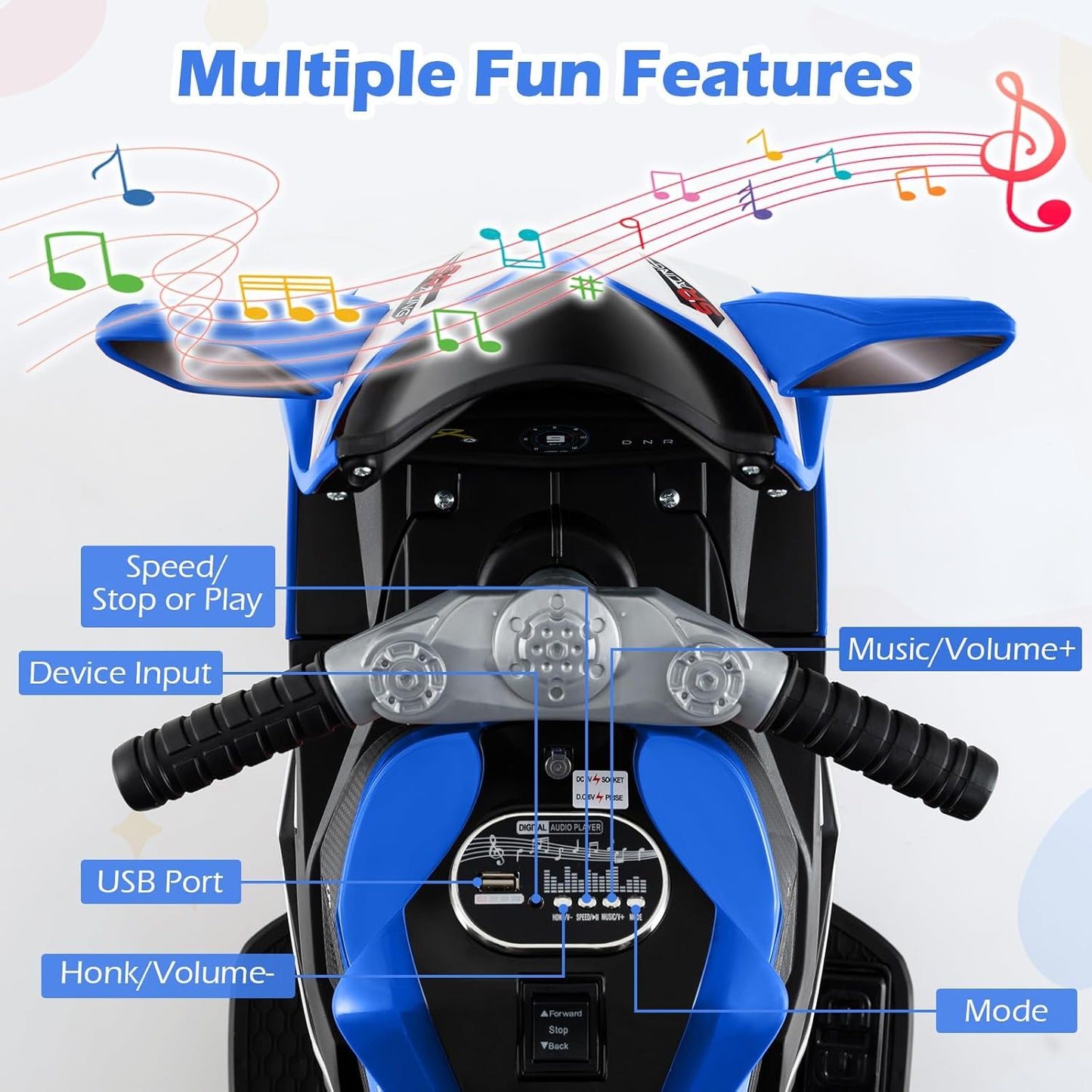 OLAKIDS 6V Kids Motorcycle with Forward & Reverse Switch for Toddler Aged 3+