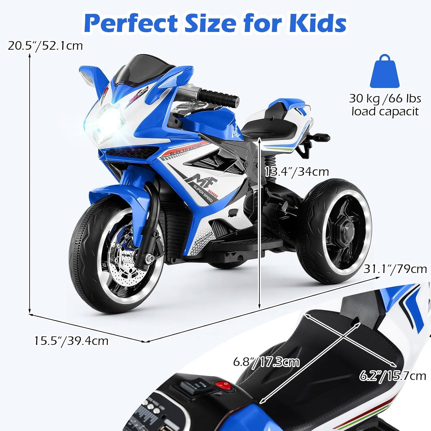 OLAKIDS 6V Kids Motorcycle with Forward & Reverse Switch for Toddler Aged 3+