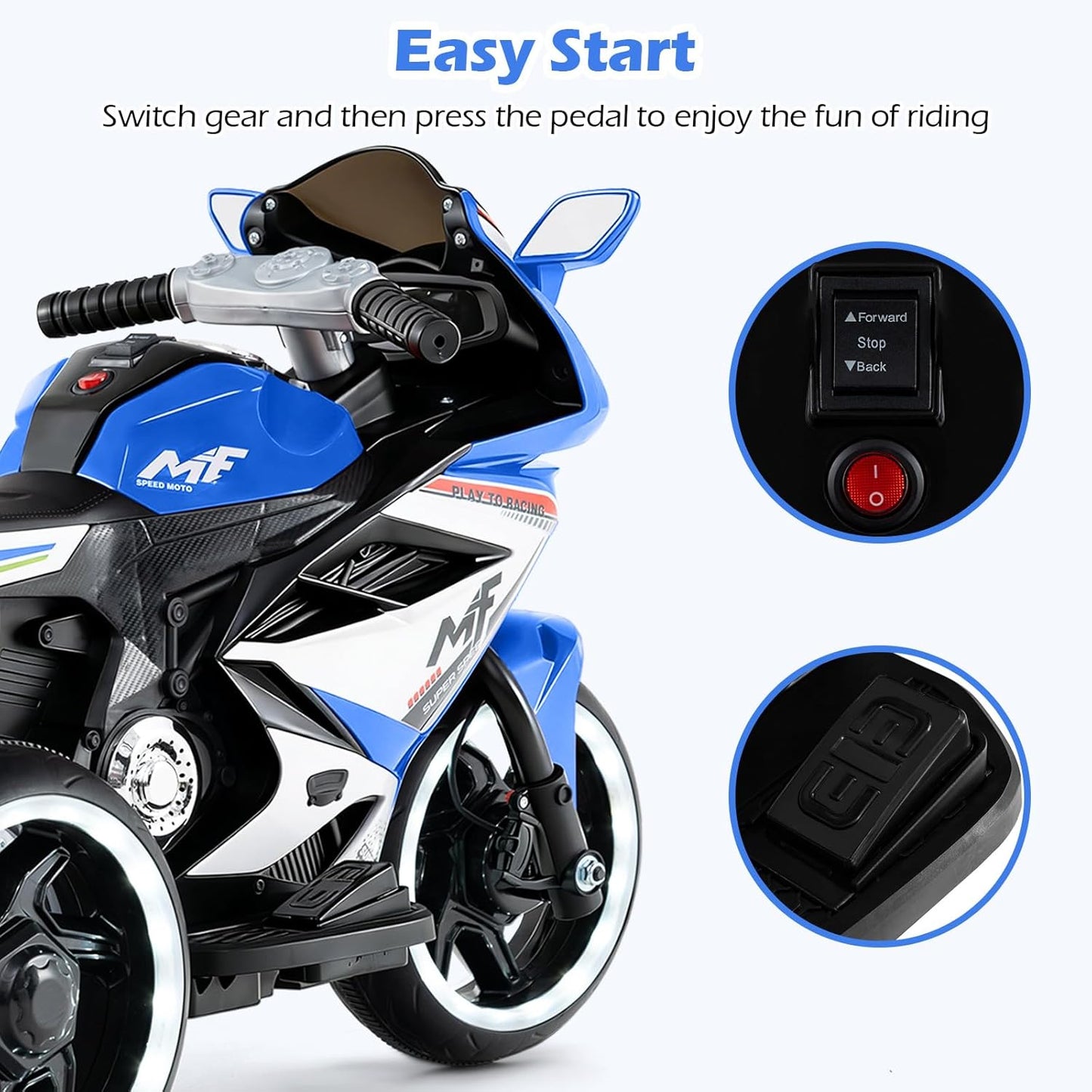 OLAKIDS 6V Kids Motorcycle with Forward & Reverse Switch for Toddler Aged 3+