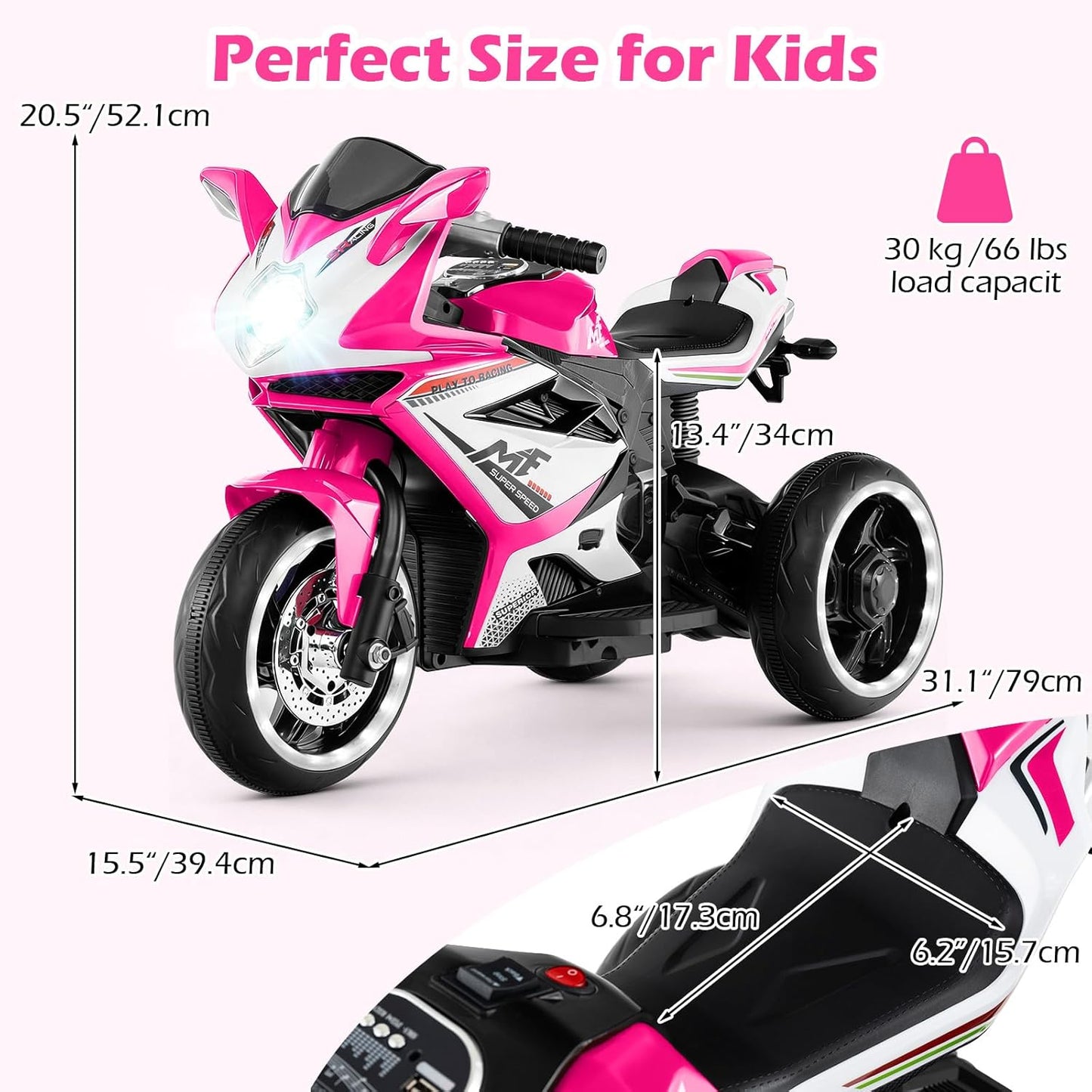OLAKIDS 6V Kids Motorcycle with Forward & Reverse Switch for Toddler Aged 3+