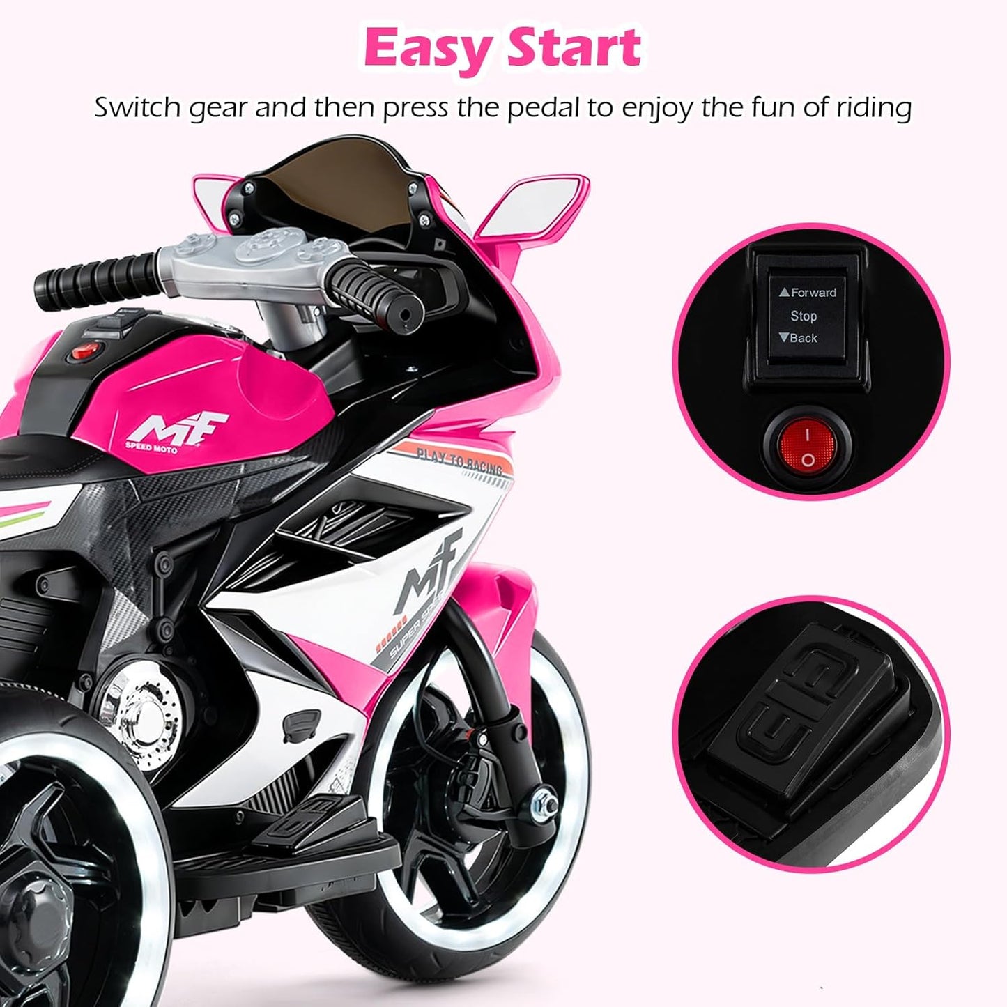 OLAKIDS 6V Kids Motorcycle with Forward & Reverse Switch for Toddler Aged 3+