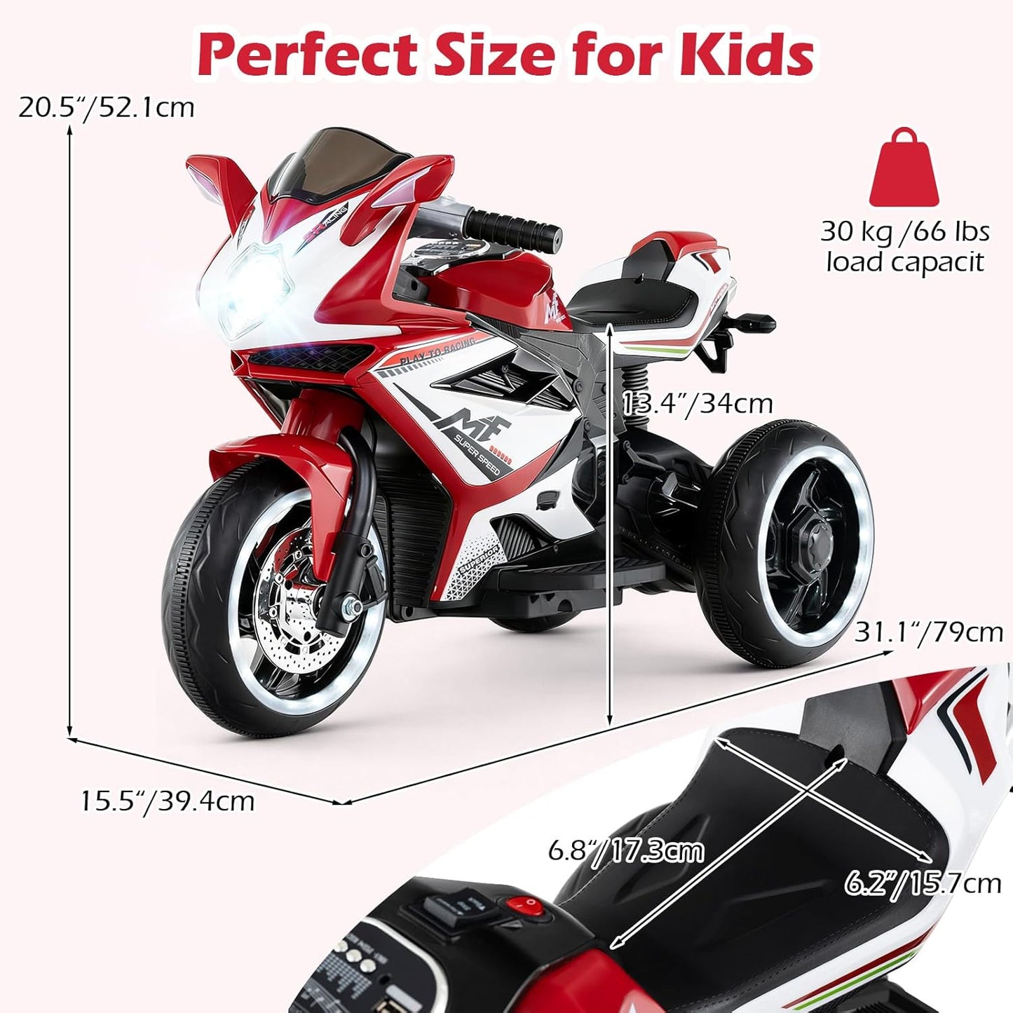 OLAKIDS 6V Kids Motorcycle with Forward & Reverse Switch for Toddler Aged 3+