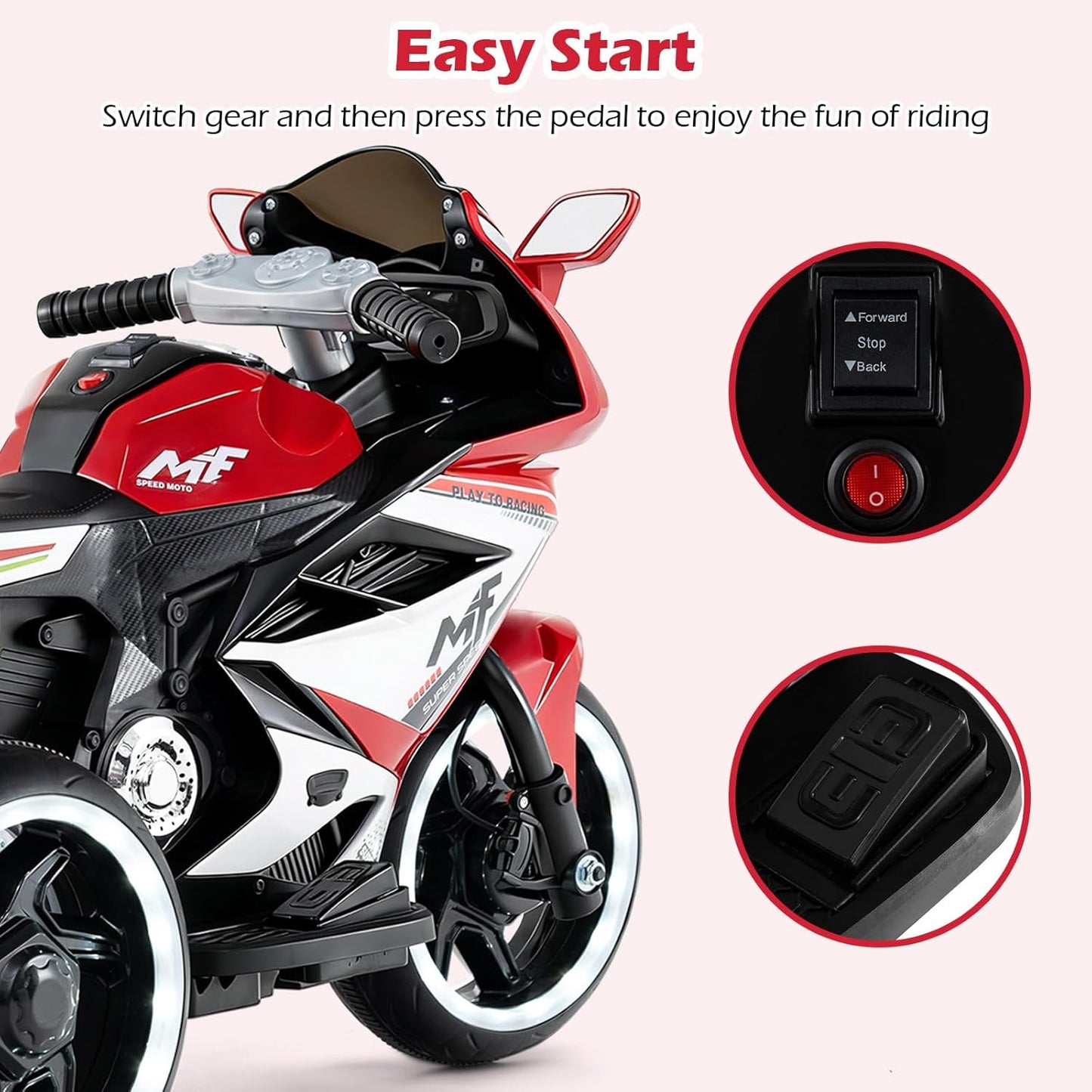 OLAKIDS 6V Kids Motorcycle with Forward & Reverse Switch for Toddler Aged 3+