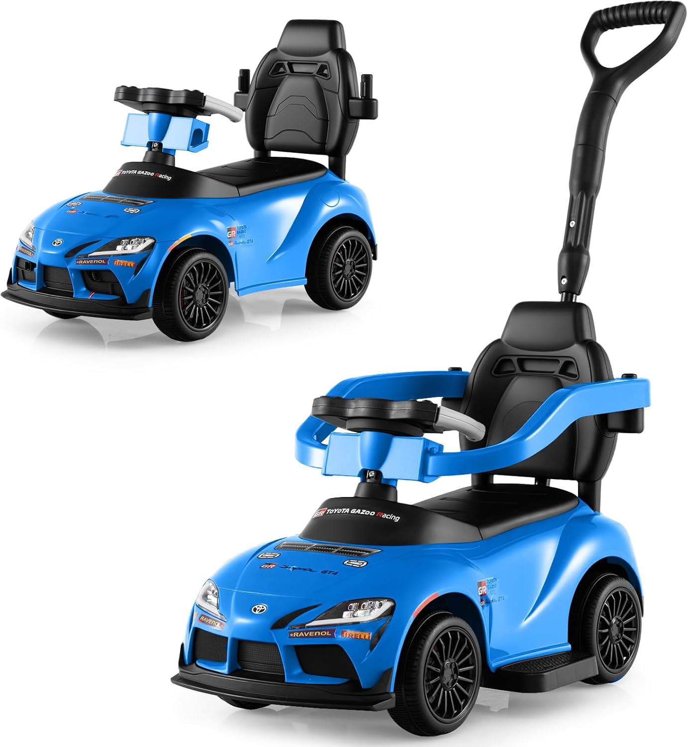 Licensed Toyota Ride on Push Car by OLAKIDS, 3 in 1 Toddlers Sliding Walking Toy with Parent Control Handle, Removable Guardrails, Underneath Storage