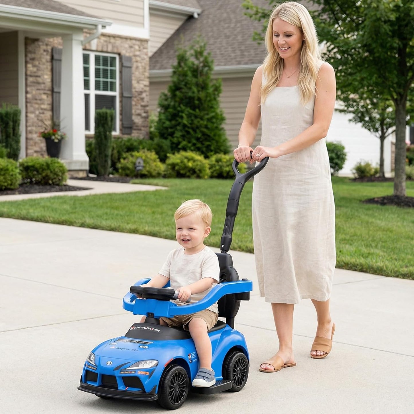 Licensed Toyota Ride on Push Car by OLAKIDS, 3 in 1 Toddlers Sliding Walking Toy with Parent Control Handle, Removable Guardrails, Underneath Storage