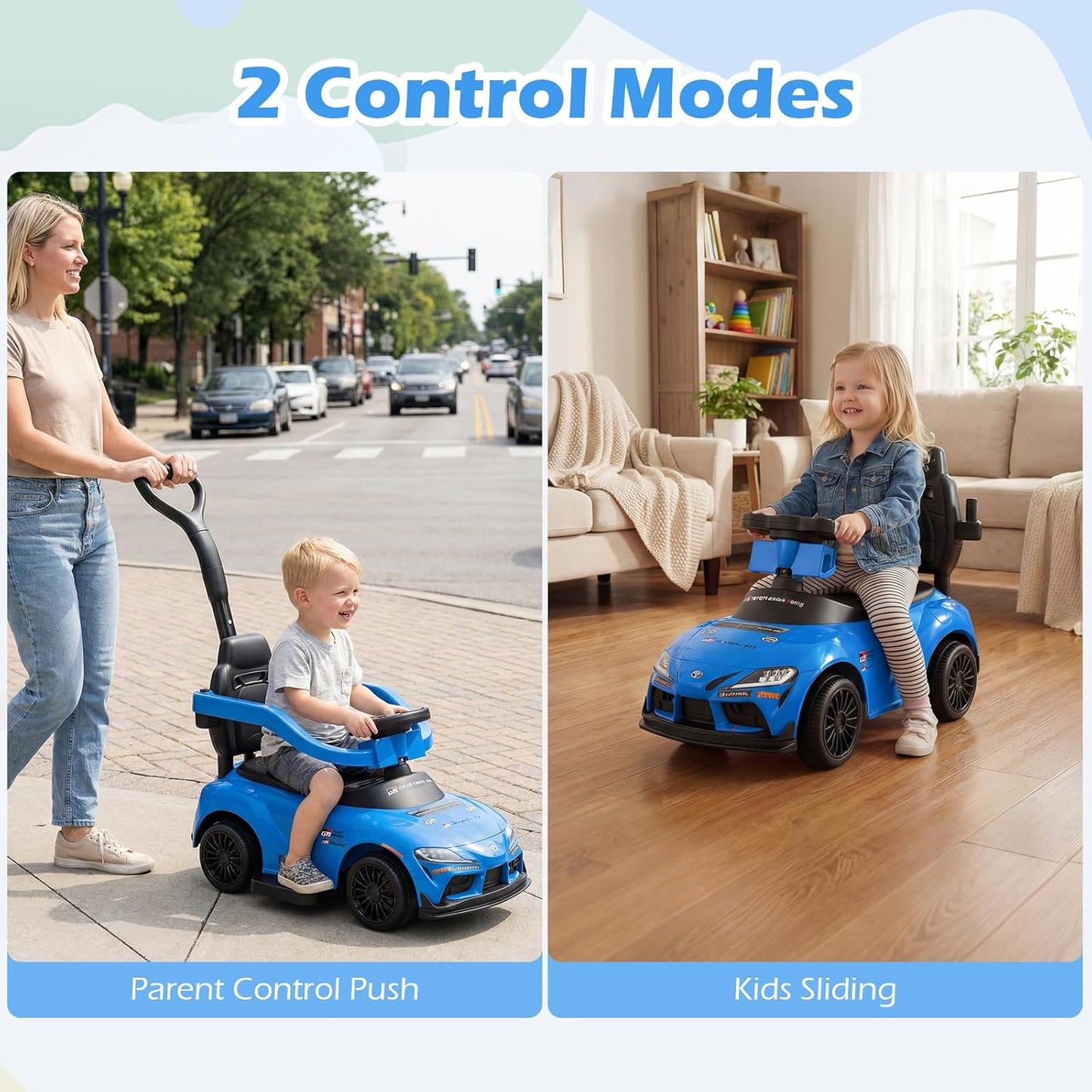 Licensed Toyota Ride on Push Car by OLAKIDS, 3 in 1 Toddlers Sliding Walking Toy with Parent Control Handle, Removable Guardrails, Underneath Storage