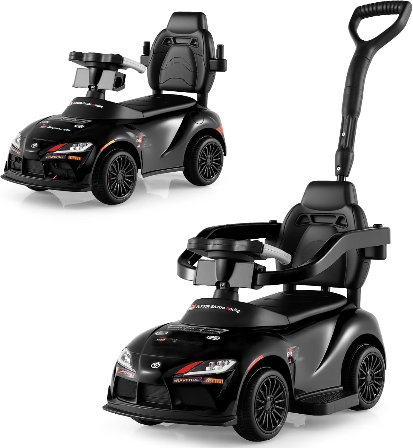 Licensed Toyota Ride on Push Car by OLAKIDS, 3 in 1 Toddlers Sliding Walking Toy with Parent Control Handle, Removable Guardrails, Underneath Storage