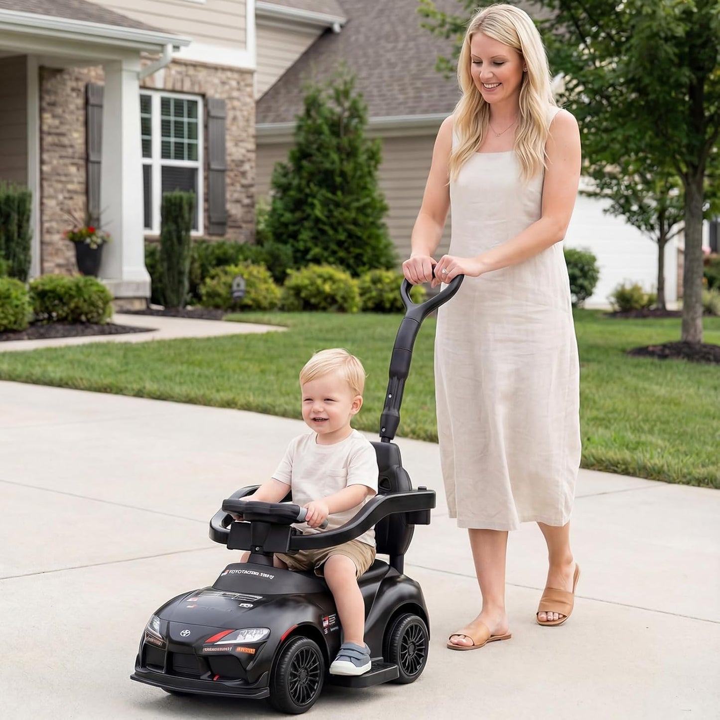 Licensed Toyota Ride on Push Car by OLAKIDS, 3 in 1 Toddlers Sliding Walking Toy with Parent Control Handle, Removable Guardrails, Underneath Storage