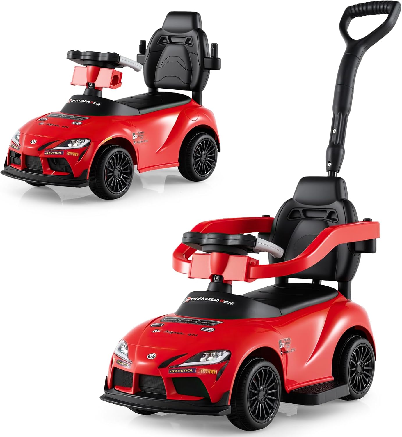 Licensed Toyota Ride on Push Car by OLAKIDS, 3 in 1 Toddlers Sliding Walking Toy with Parent Control Handle, Removable Guardrails, Underneath Storage