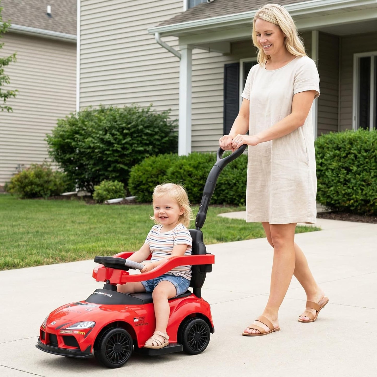 Licensed Toyota Ride on Push Car by OLAKIDS, 3 in 1 Toddlers Sliding Walking Toy with Parent Control Handle, Removable Guardrails, Underneath Storage