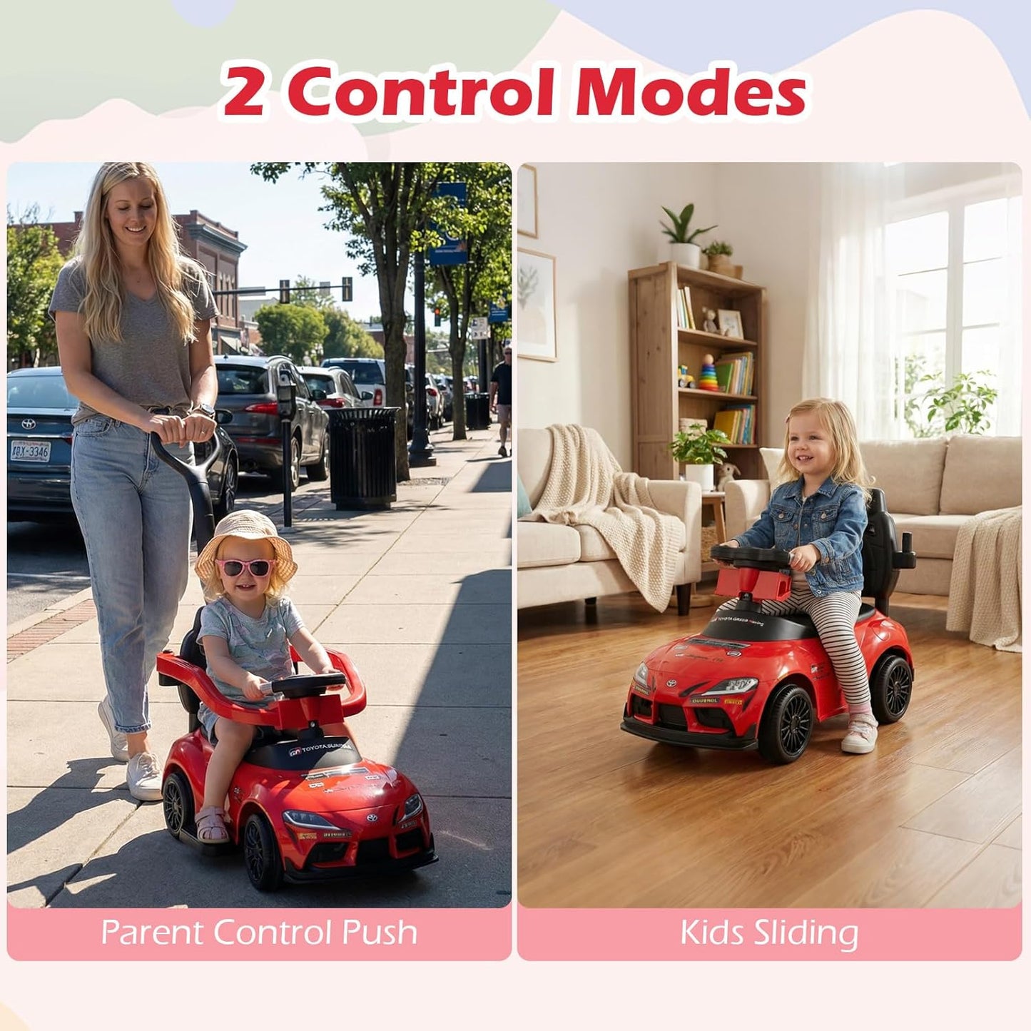 Licensed Toyota Ride on Push Car by OLAKIDS, 3 in 1 Toddlers Sliding Walking Toy with Parent Control Handle, Removable Guardrails, Underneath Storage