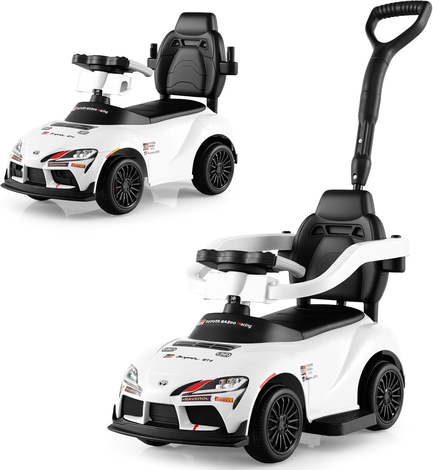 Licensed Toyota Ride on Push Car by OLAKIDS, 3 in 1 Toddlers Sliding Walking Toy with Parent Control Handle, Removable Guardrails, Underneath Storage