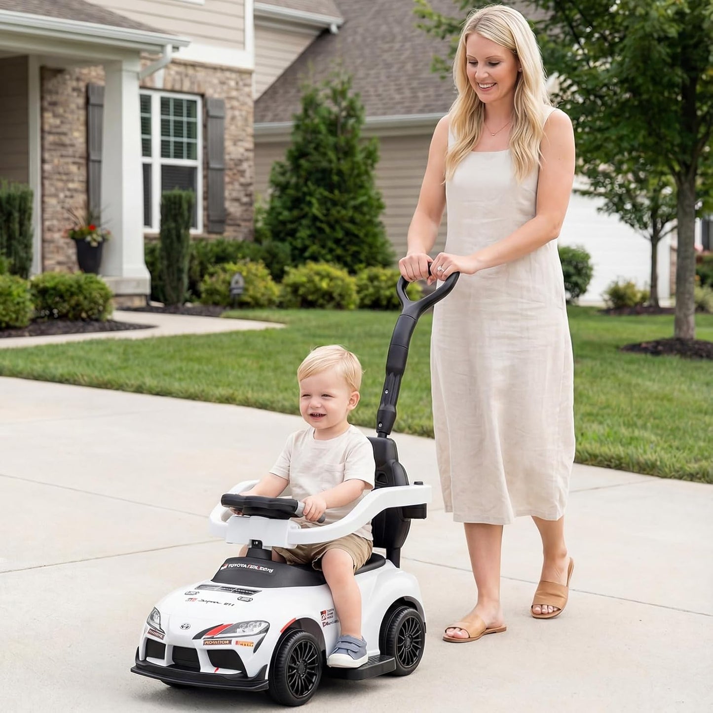 Licensed Toyota Ride on Push Car by OLAKIDS, 3 in 1 Toddlers Sliding Walking Toy with Parent Control Handle, Removable Guardrails, Underneath Storage