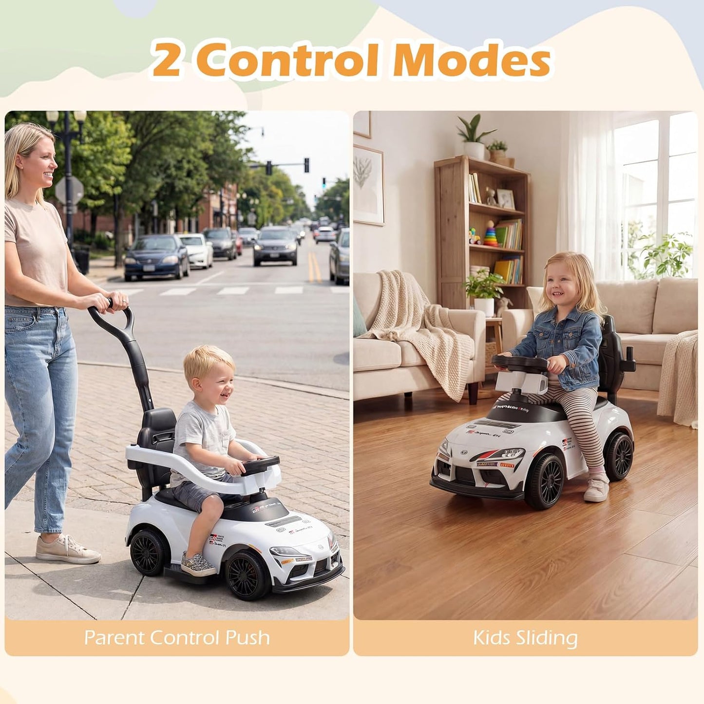 Licensed Toyota Ride on Push Car by OLAKIDS, 3 in 1 Toddlers Sliding Walking Toy with Parent Control Handle, Removable Guardrails, Underneath Storage