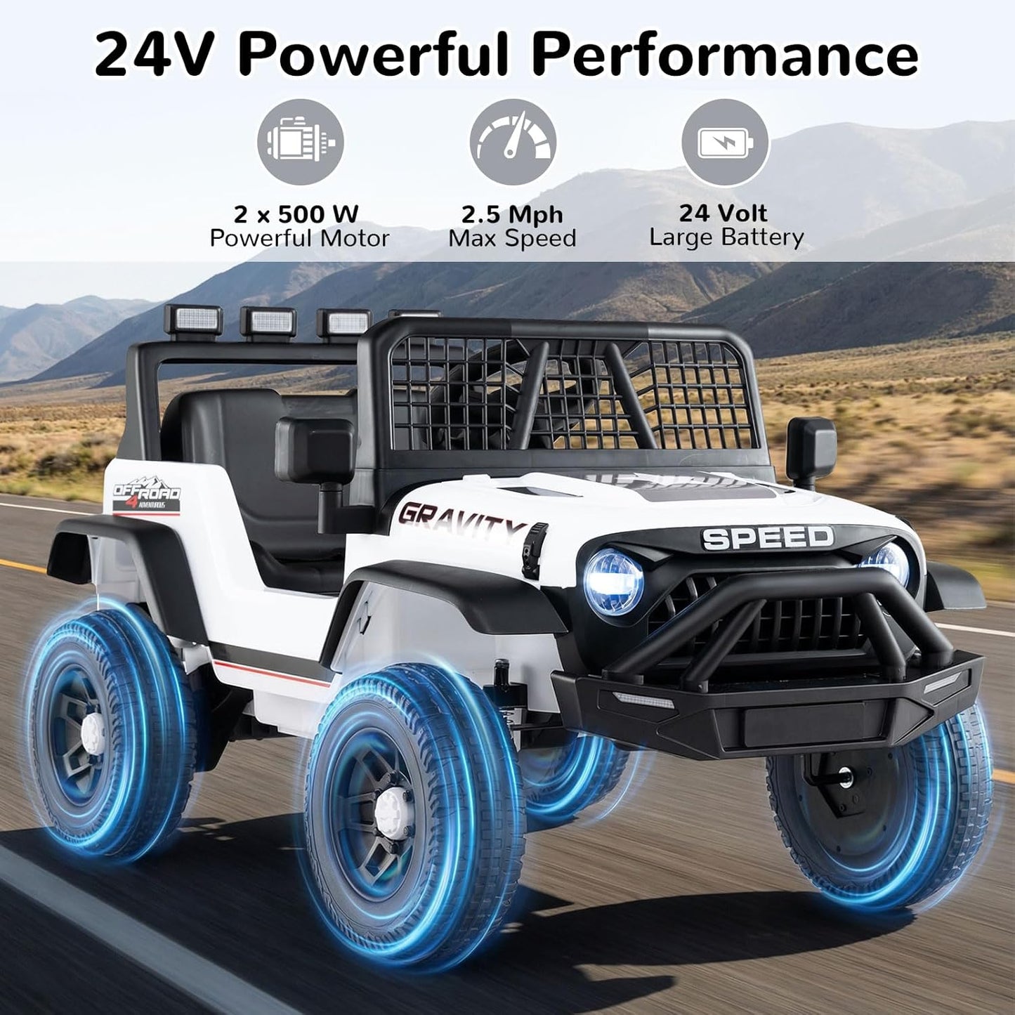 OLAKIDS 24V Ride on Car with Remote Control, Bluetooth Soft Start for Kids Aged 3+