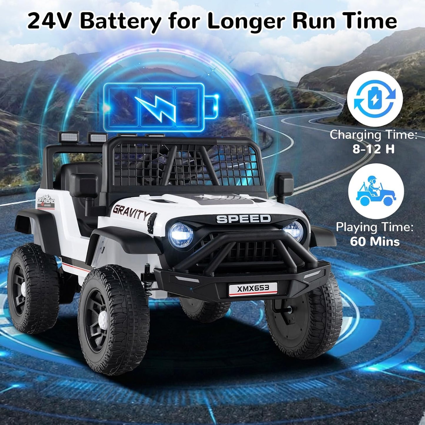 OLAKIDS 24V Ride on Car with Remote Control, Bluetooth Soft Start for Kids Aged 3+