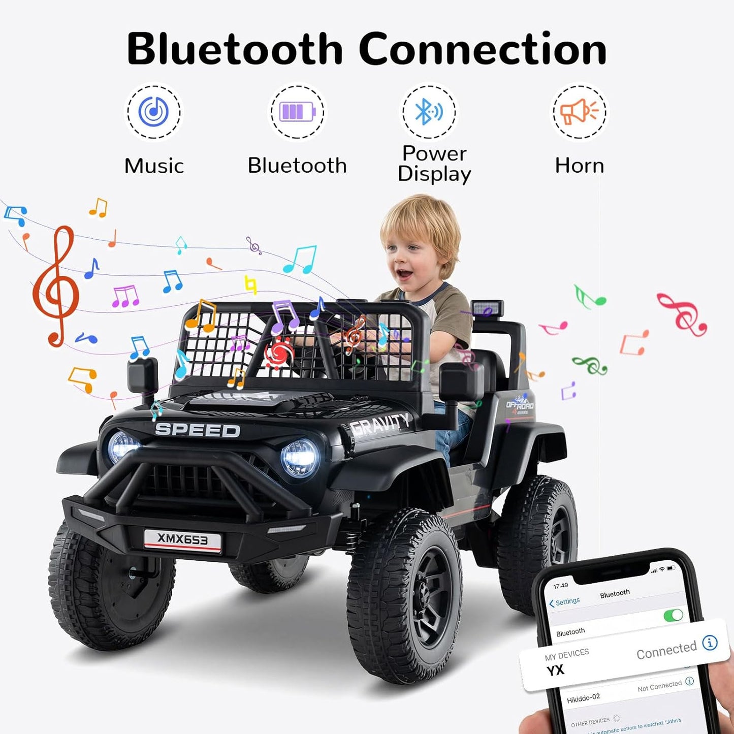OLAKIDS 24V Ride on Car with Remote Control, Bluetooth Soft Start for Kids Aged 3+