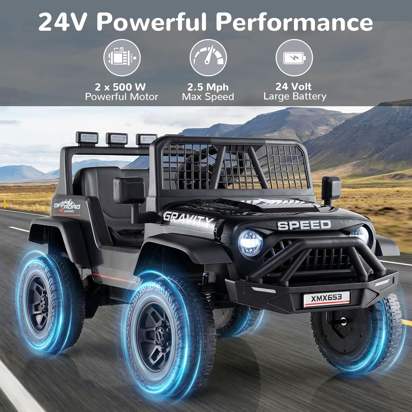 OLAKIDS 24V Ride on Car with Remote Control, Bluetooth Soft Start for Kids Aged 3+