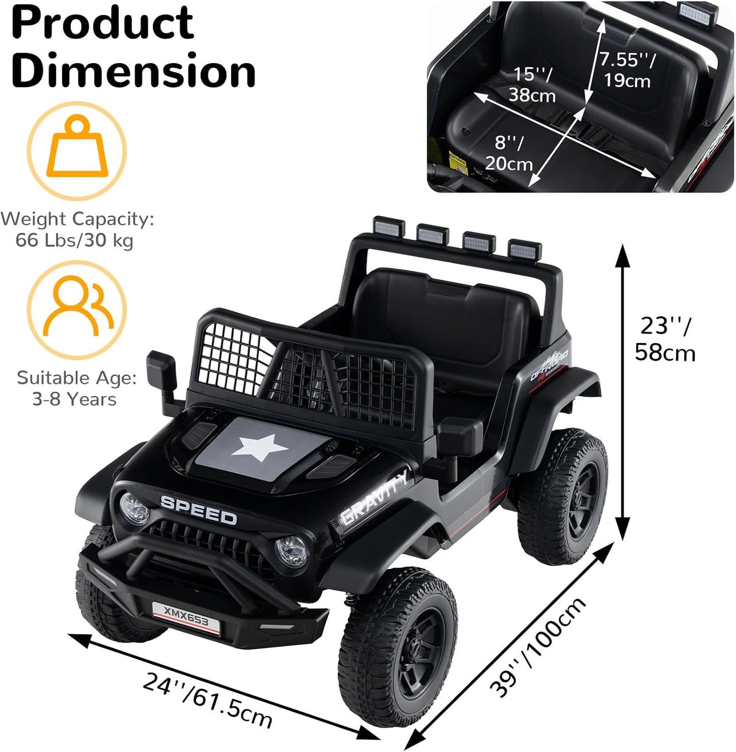 OLAKIDS 24V Ride on Car with Remote Control, Bluetooth Soft Start for Kids Aged 3+