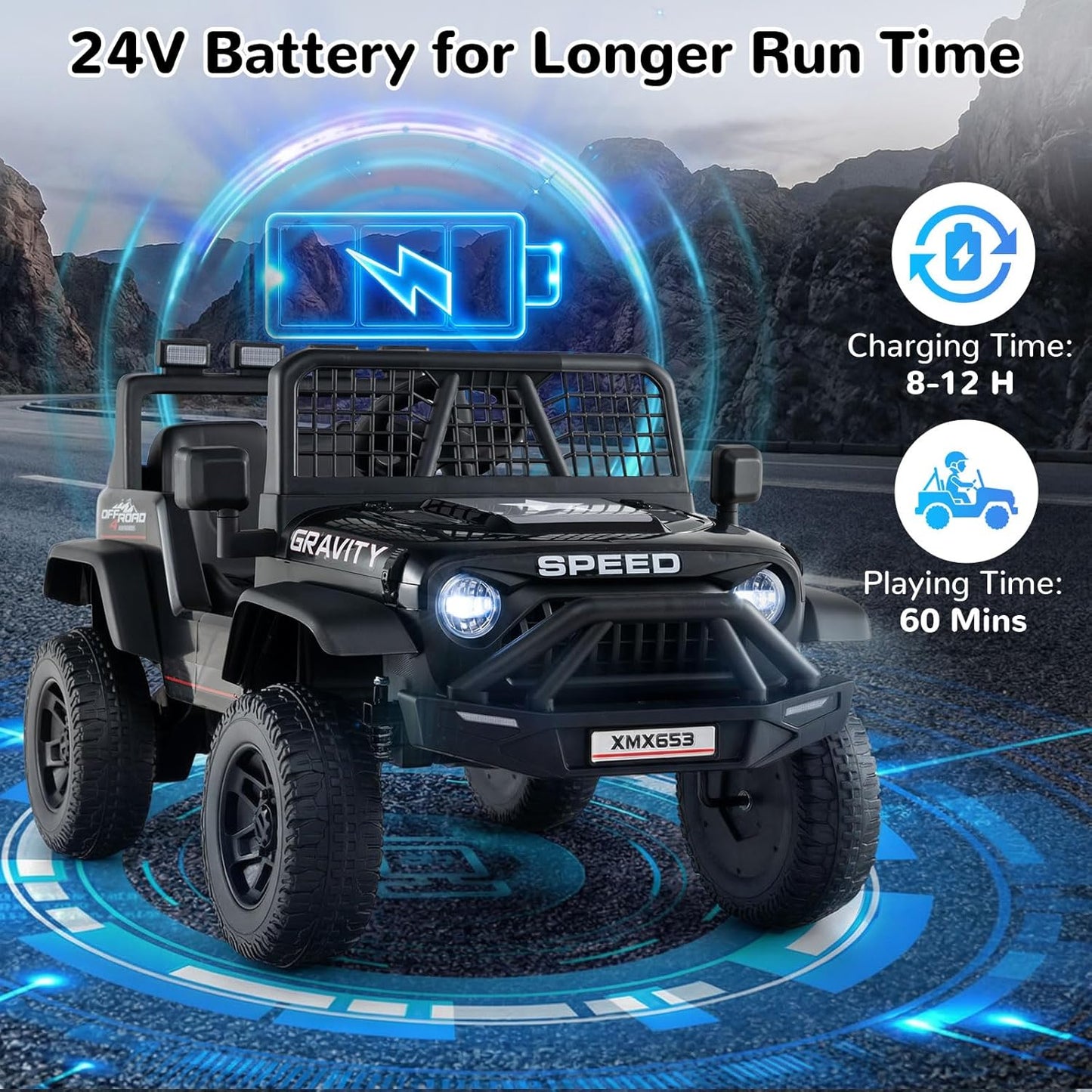 OLAKIDS 24V Ride on Car with Remote Control, Bluetooth Soft Start for Kids Aged 3+