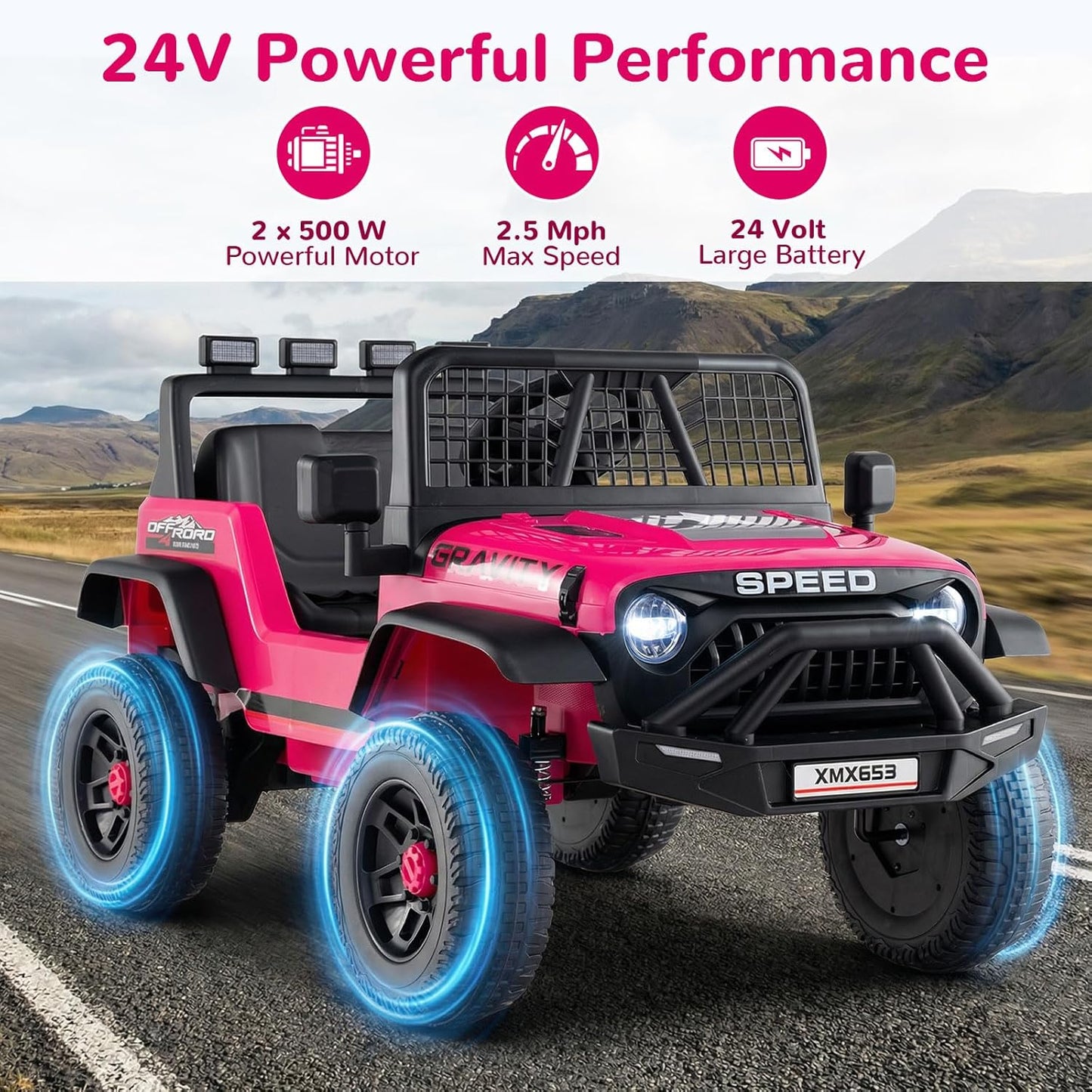 OLAKIDS 24V Ride on Car with Remote Control, Bluetooth Soft Start for Kids Aged 3+