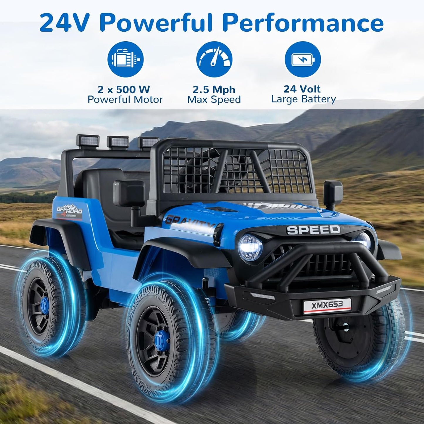 OLAKIDS 24V Ride on Car with Remote Control, Bluetooth Soft Start for Kids Aged 3+