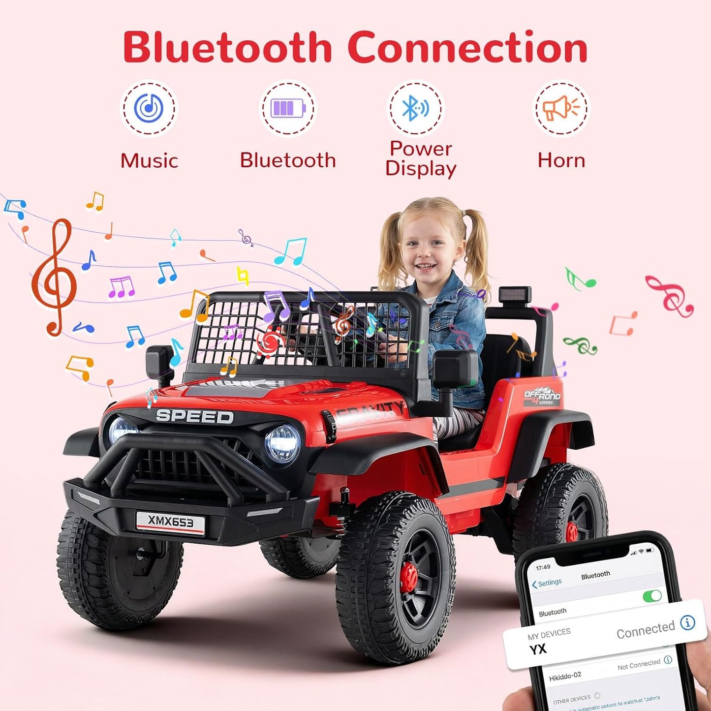 OLAKIDS 24V Ride on Car with Remote Control, Bluetooth Soft Start for Kids Aged 3+