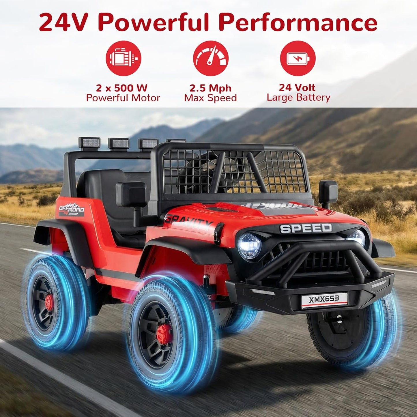 OLAKIDS 24V Ride on Car with Remote Control, Bluetooth Soft Start for Kids Aged 3+