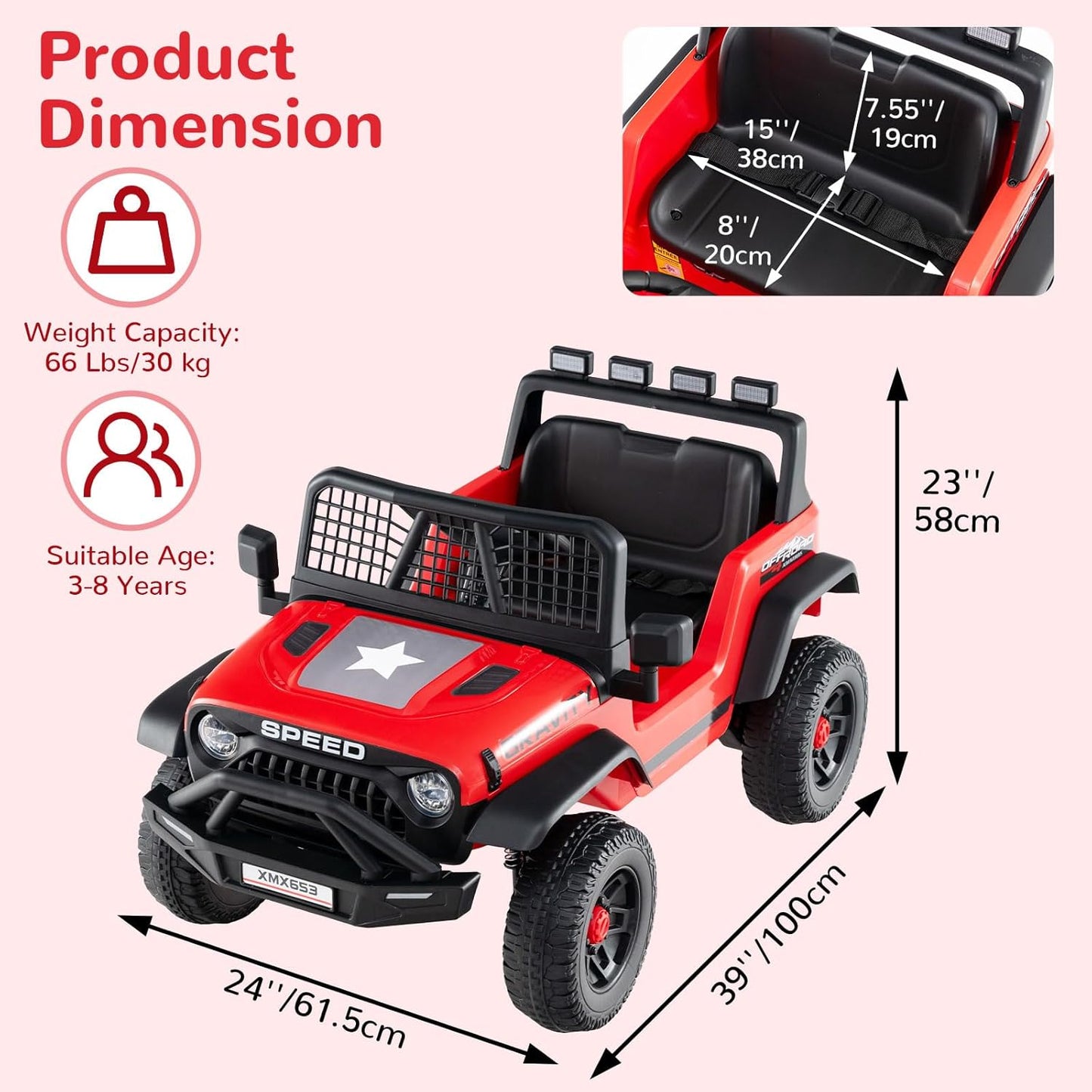 OLAKIDS 24V Ride on Car with Remote Control, Bluetooth Soft Start for Kids Aged 3+