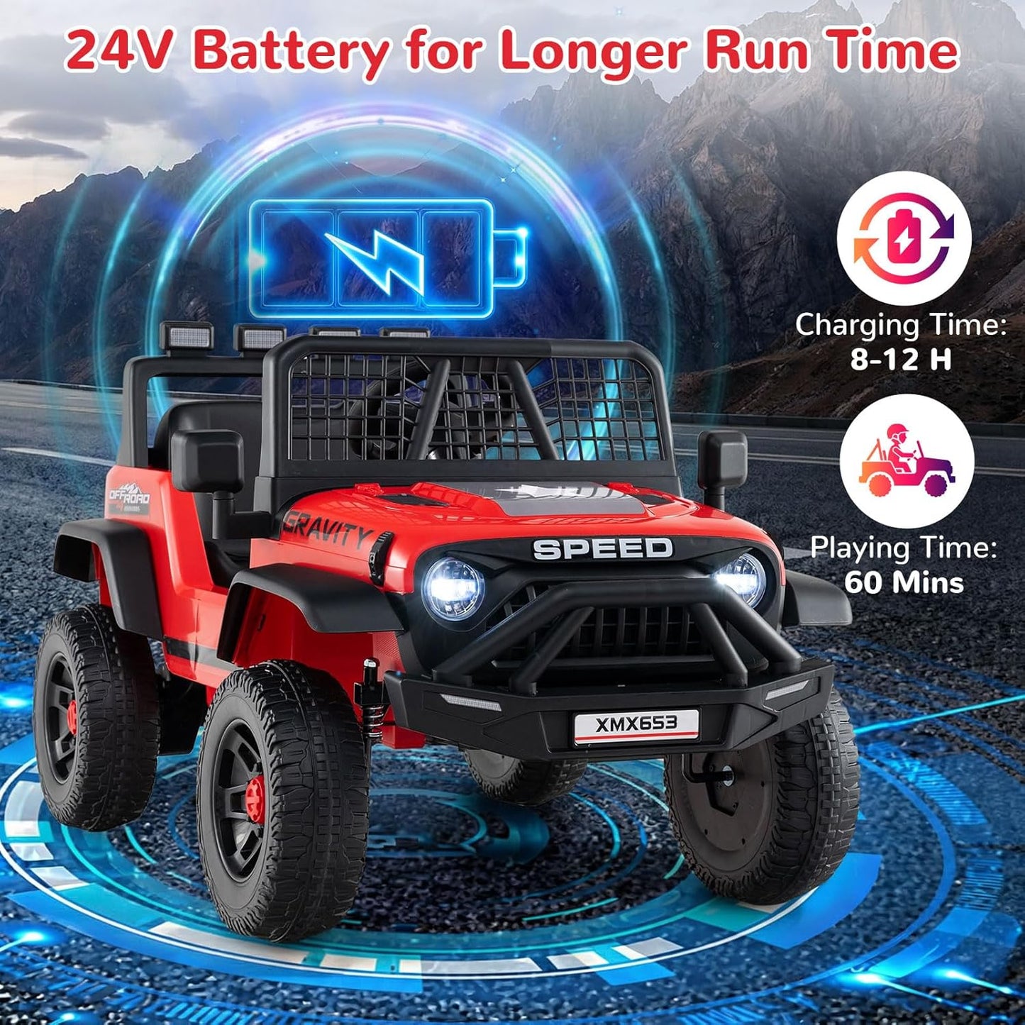 OLAKIDS 24V Ride on Car with Remote Control, Bluetooth Soft Start for Kids Aged 3+