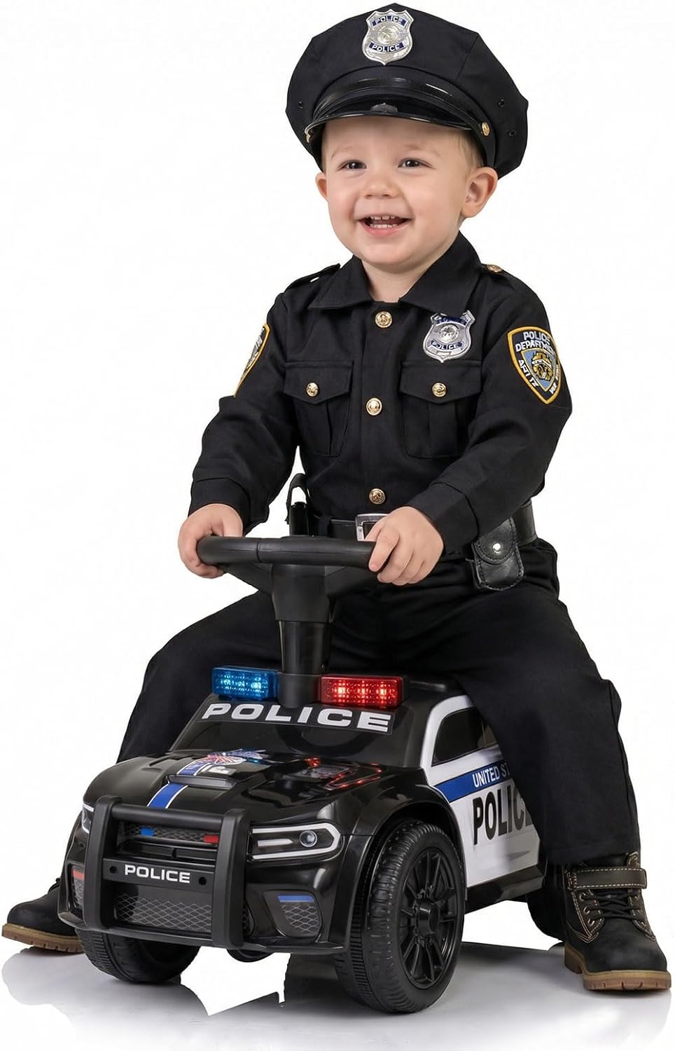 OLAKIDS Ride On Push Police Car, Toddler Foot-to-Floor Sliding Toy for Boys Girls 1-3