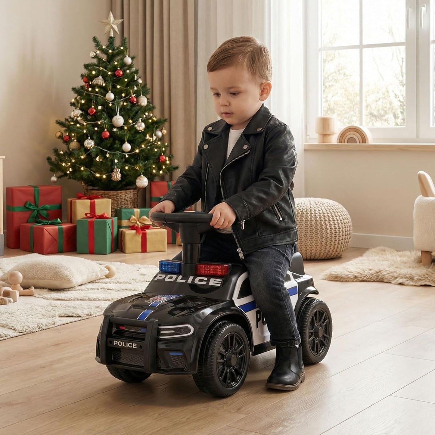 OLAKIDS Ride On Push Police Car, Toddler Foot-to-Floor Sliding Toy for Boys Girls 1-3