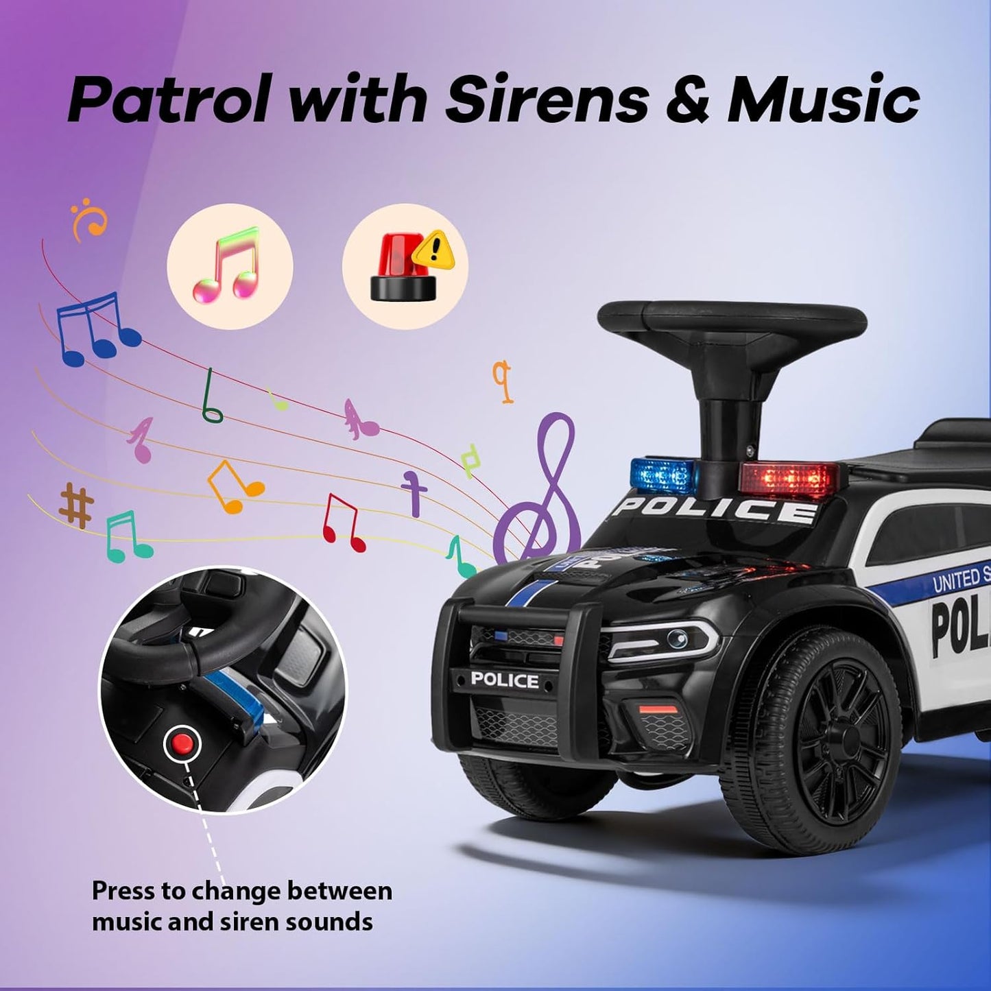 OLAKIDS Ride On Push Police Car, Toddler Foot-to-Floor Sliding Toy for Boys Girls 1-3