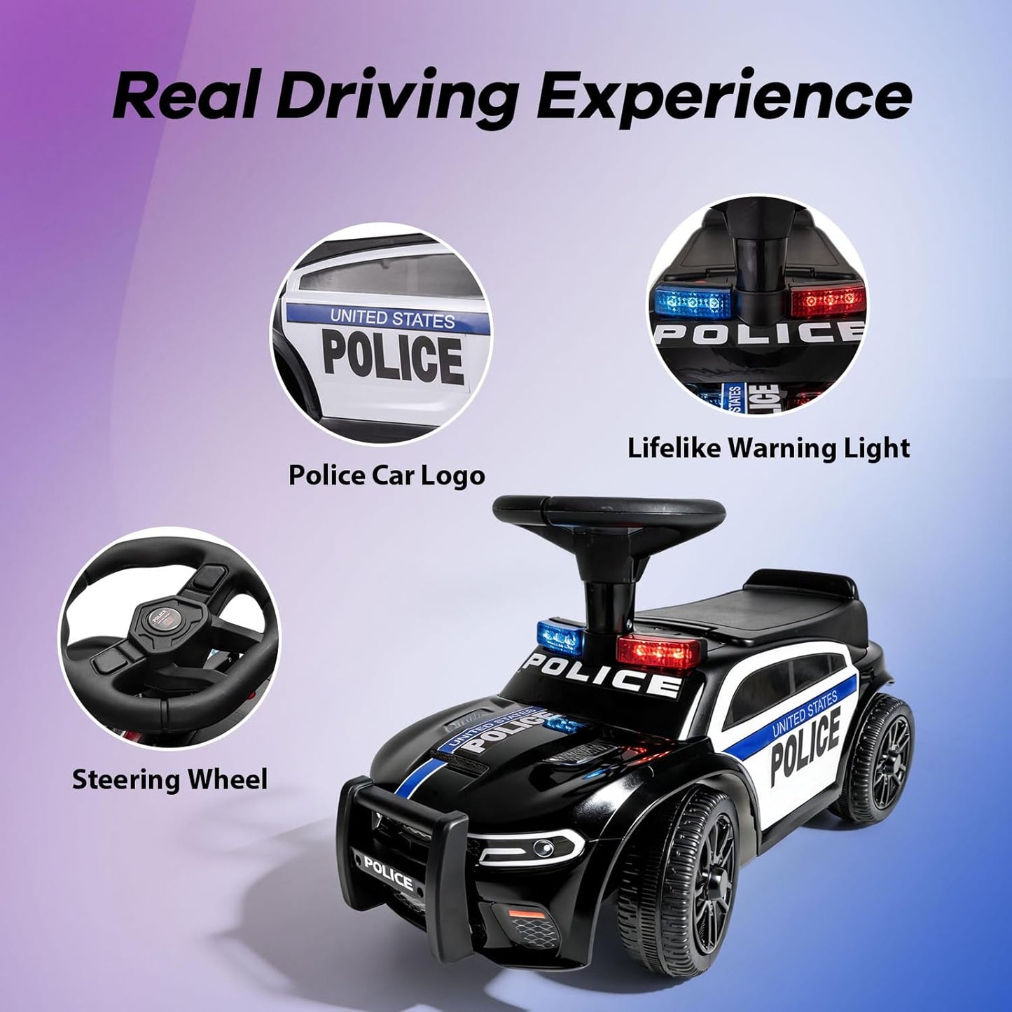 OLAKIDS Ride On Push Police Car, Toddler Foot-to-Floor Sliding Toy for Boys Girls 1-3