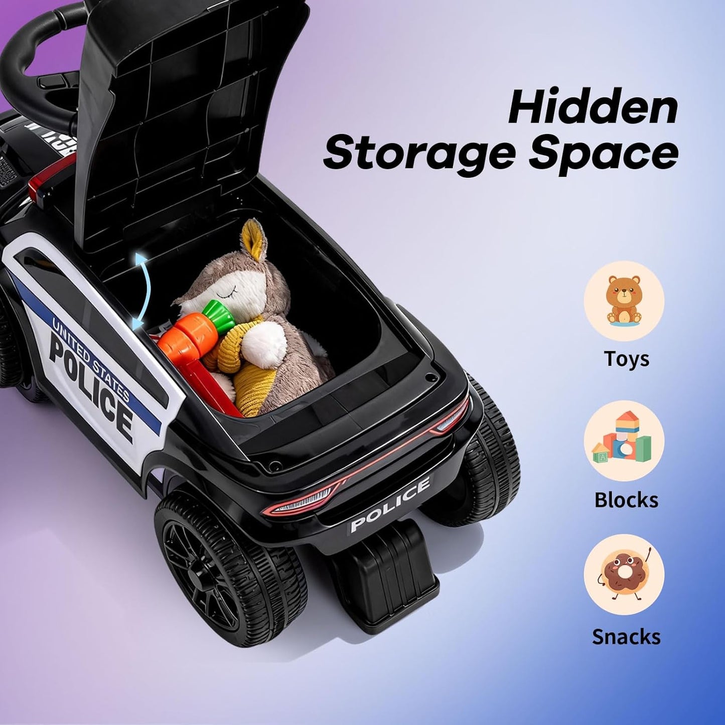 OLAKIDS Ride On Push Police Car, Toddler Foot-to-Floor Sliding Toy for Boys Girls 1-3