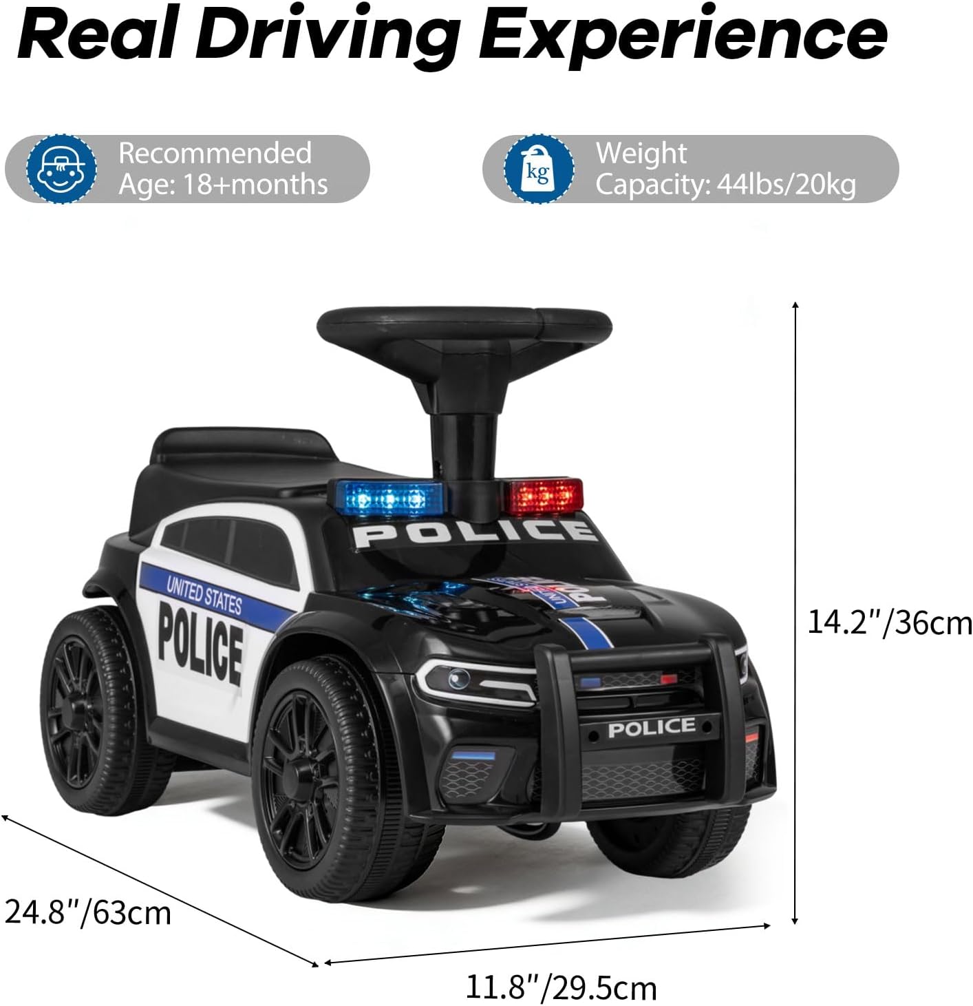 OLAKIDS Ride On Push Police Car, Toddler Foot-to-Floor Sliding Toy for Boys Girls 1-3