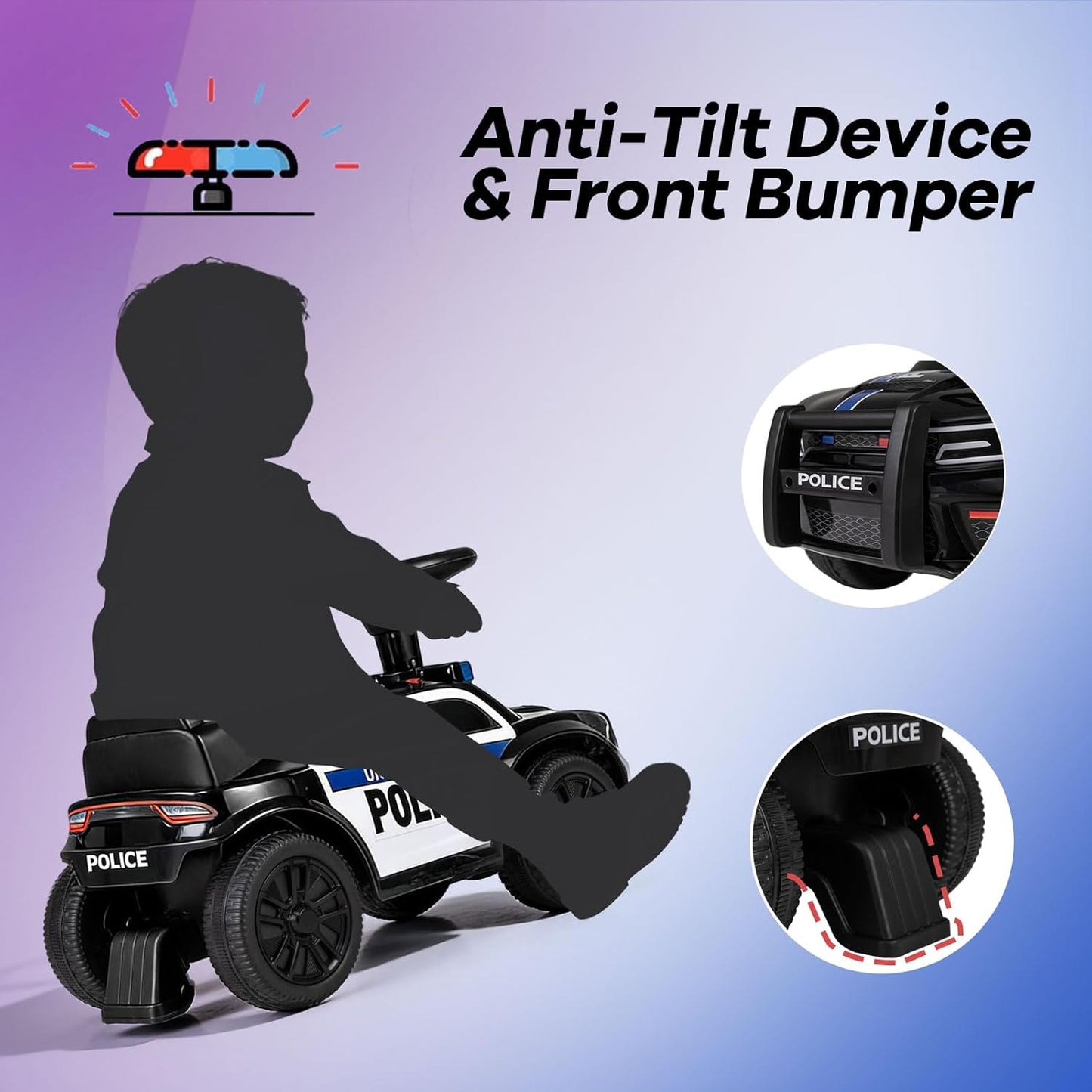 OLAKIDS Ride On Push Police Car, Toddler Foot-to-Floor Sliding Toy for Boys Girls 1-3