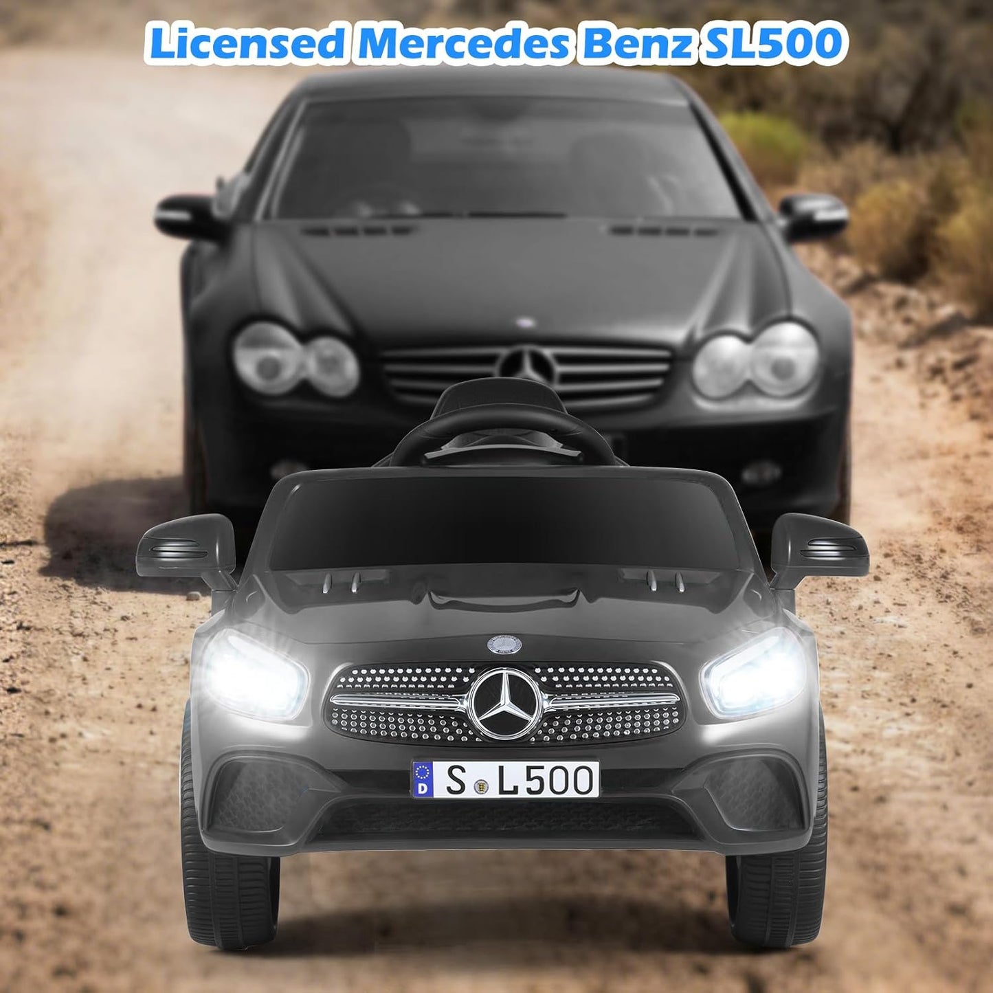 Licensed Mercedes Benz SL500 Ride on Car by OLAKIDS, 12V Kids Electric Vehicle with Parent Remote Control Soft Start Spring Suspension 2 Speeds Bluetooth Radio Music