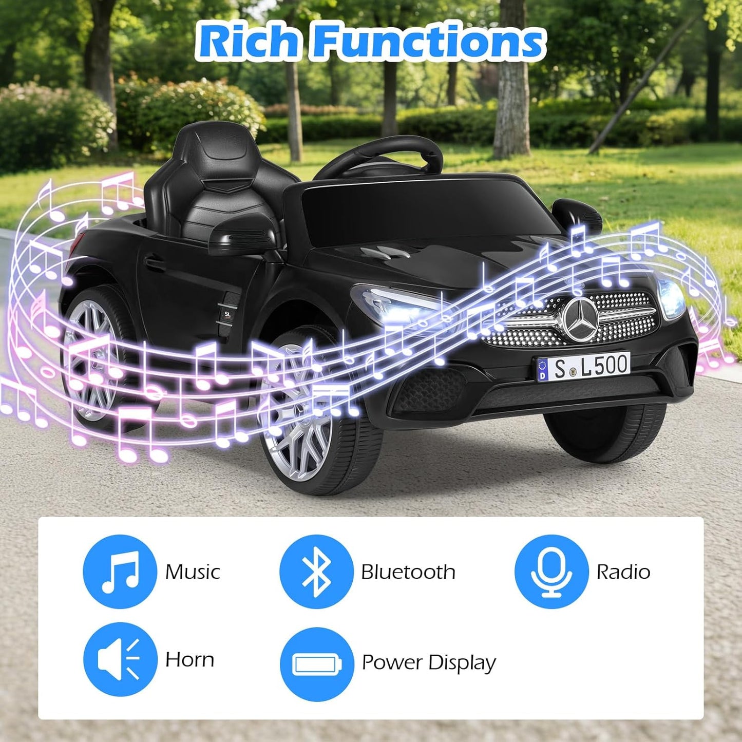 Licensed Mercedes Benz SL500 Ride on Car by OLAKIDS, 12V Kids Electric Vehicle with Parent Remote Control Soft Start Spring Suspension 2 Speeds Bluetooth Radio Music